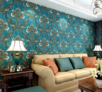 Europos stilius derliaus mėlyna damask tapetai kambarį miegamasis