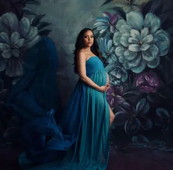 Foto Studija Motinystės Fotografija Photoshoots Fone Senovinių Karališkosios Gėlių Tapyba Fone Nėštumo Mergina Portretas Rekvizitai