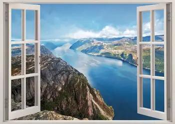 gamtos siena lipdukas 3D langą, uolos sienos lipdukas vinilo namų dekoro, Norvegijos sienos menas pobūdžio plakatą, mėlynai žalios upės plakato spauda ph