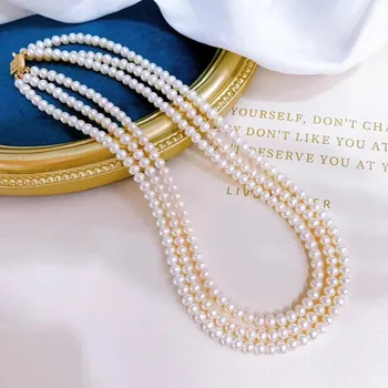 geriausias pardavėjas naujo dizaino Trijų sluoksnių vestuvių karoliai natūralus baltas tikras perlas prabanga moterų nuotakos papuošalai, galite tinkinti ilgis