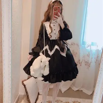 Gotikos Mielos Moterys Lolita Tarnaitė Suknelė Flouncing Nėrinių Japonijos Harajuku Ilgomis Rankovėmis Lėlės Paauglių Suknelė Pasakų Cosplay Vestidos