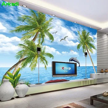 Gražus Dolphin Bay Mėgėjams Viduržemio jūros Miegamojo Kambarį, TV Foną, Plėvelės Sienos Popieriaus 3D Marina Skraidančiu Paukščiu Freskos