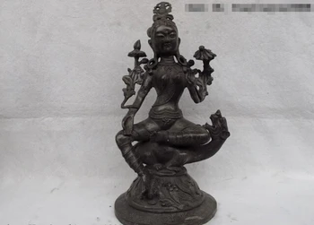 greitas pristatymas USPS JAV S0427 Tibeto Buddgism Vario ir Bronzos padma Žalioji TaRa deivė Kwan-Yin Manjusri Statula