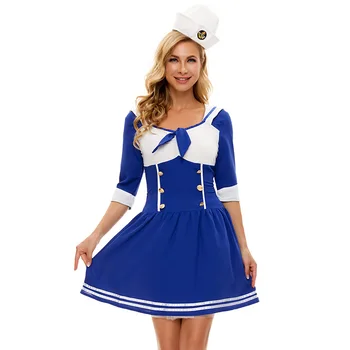 Halloween Kostiumai Moterims Jūrmylių Sailor Vienodas Cosplay Mėlyna Balta Fantasia Suknelė Puras Žaidimas vaidmenimis 2021 Naujas