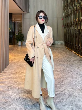 Hepburn stiliaus dvipusis kašmyro paltai moterims naujo temperamentas, rudenį ir žiemą, 2021 high-end kontrasto spalvų