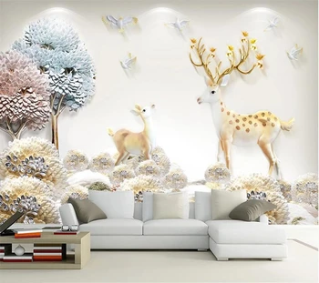 Individualizuotos fono paveikslėlį 3D modernus minimalistinio Šiaurės iškilumo likimo medis briedžių Europos TV foną, sienų apdaila dažymas фотообои