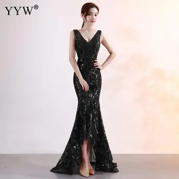 Juoda Geometrinis China V Kaklo Ilgai Undinė Suknelės Moterims Oficialią Šalies Vakarinę Suknelę 2020 M Sexy Bodycon Klubas Dėvėti Elegantiškas Vestidos