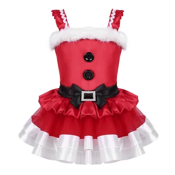 Kalėdos Šalis Princesė Dress Baby Girl Kalėdų Dress Susiėmę Pečių Dirželiai Dirbtiniais Kailiais Bowknot Akių Tutu Suknelė Santa Claus Cosplay