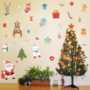 Kalėdų Lipdukai In Cartoon Sniego Gyvūnų, Vaikų Kambario Sienų Apdaila PVC Grafiti Sienos Lipdukai, lipnios