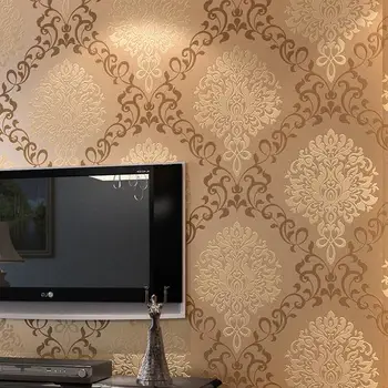 kavos spalvos damask tapetai kambarį, TV foną