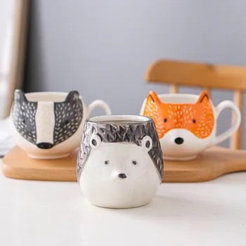 Keramikos Kūrybinis Kavos Puodelį, Mielas Gyvūnų 3D Fox Karvė Panda Didelės Talpos Animacinių filmų Pusryčiai Pieno Gėrimo Taures ir Puodelius 330ml