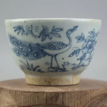 Kinų Ming Wanli Metus Mėlynos ir Baltos spalvos Porceliano Gėlių, Paukščių Puodelį, Dubenėlį, 2.8 colių