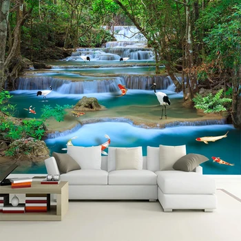 Krioklys Miško Upės 3D atsparus Vandeniui lipnios Tapetai Freskomis Pasirinktinius Nuotraukų Sienų Lipdukai Gyvenamasis Kambarys su Sofa-lova, TV Foną Meno