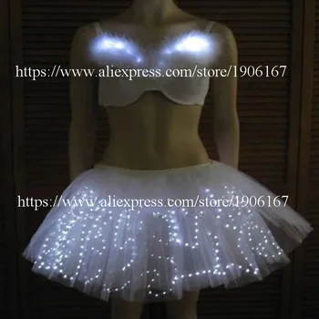 Led Šviesos Sexy Liemenėlė Ir Sijonas Kostiumas LED Šviesos Auga Iki Vakaro Moterų Suknelė Scenos Kostiumų Šalis Club 