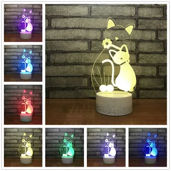 Lovely Cat 3D LED Nakties Šviesos Su 7 Spalvų Šviesos Namų Puošybai Nuostabi Vizualizacijos 3D Optinė Iliuzija Stalo Lempa Dovana