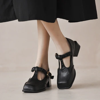 Lucyever Elegantiškas plisuotos čiurnos dirželis bateliai moterims 2022 naujas retro aikštėje kojų mary janes moteris office med obcasie zapatos mujer