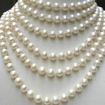 Mados juvelyrika priėmimo ilgos grandinės karoliai 8-9mm natūralus baltas gėlo vandens dirbtiniu būdu išauginti apvalių perlų karoliukus, šalis dovanos 100inch MY4530