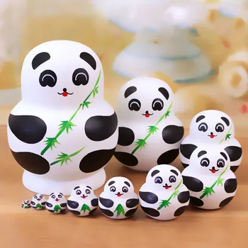 Mediniai Rusijos Lizdus Panda Matryoshka 10 Lėlės Rinkinys Rankomis Dažyti Vaikų Žaislas