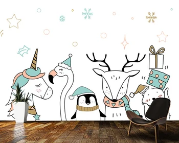 Mielas gyvūnų, animacinių filmų sniego Kalėdų tema tapetai, freskos,svetainė, tv wall vaikų miegamojo sienos dokumentų namų dekoro