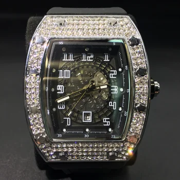 MISSFOX Bagažinės Dial Platinum Laikrodžiai Vyras Prabangos Prekės Diamond Vyrų Kvarciniai Laikrodžių Unikalaus Dizaino, Guminiai Dirželis Mados Laikrodis
