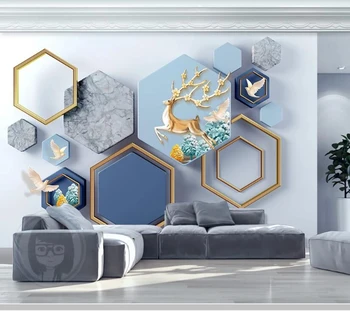 Modernios geometrinės marmuro briedžių eglutė 3d tapetai papel de parede gyvenamasis kambarys su sofa-lova, tv wall miegamojo sienos dokumentų namų dekoro freskos
