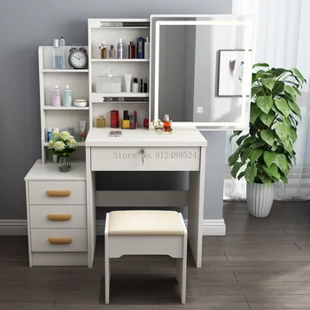 modernus minimalistinis baltas stalas, miegamajame odininkas, spintelę su veidrodžiu kėdė integruota odininkas baltos spalvos lentelę, kosmetinis stalas makiažas lentelė