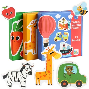 Montessori Žaidimo Pradžioje Švietimo Montessori Žaislai, Dėlionės Kortelės Animacinių filmų Eismo Gyvūnų Vaisių Poros Sutampantys Žaidimas Žaislai Vaikams