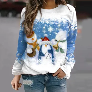 Moterų Palaidinukė Puloveris 2023 Naujųjų Metų Viršūnes Grafinis Kalėdų Spausdinti Atsitiktinis Gobtuvu Megztinis Žiemą Šiltas Streetwear Susagstomi megztiniai