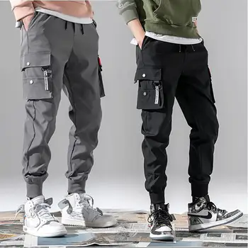 Multi-kišenės, Elastinga Juosmens Dizaino Haremo Kelnės Vyrams Streetwear Punk Hip-Hop Atsitiktinis Kelnės Poilsiu Vyrų Šokių Kelnės