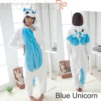 Mėlyna Vienaragis Ponis - Mielas Pižama Anime Onesie Cosplay Kostiumų Unisex Sleepwear Šalies Pižamą Kišenės