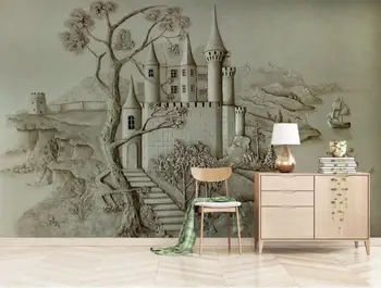Namų Tobulinimo 3D Freskos Wallpapaer kambarį Miegamojo Tapetai, 3D Reljefinis Aukso Senovės Pilies Sienos dokumentų Namų Dekoro