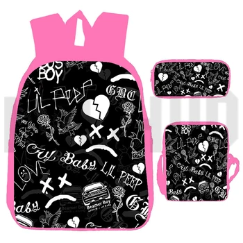 Naujas 3D Spausdinimo Anime 3 Vnt/Set Reperis Lil Peep Kuprinės Mokyklai Paauglių Mergaičių Schoolbags Nešiojamas Rožinė Knygos Maišelį Atgal Pack