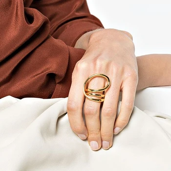 Naujas Auksas, Sidabras, Geometriškai Susukti Metalo Žiedas Minimalus Nereguliarus Pora Žiedas, skirtas Moterų ir Vyrų Papuošalai