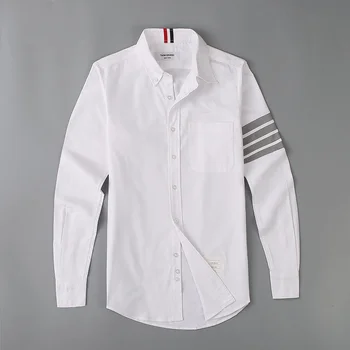 Nauji TB Mados prekės ženklo Oksfordo verpimo vieną pilka juostele balta atsitiktinis ilgomis rankovėmis marškinėliai