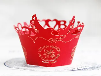 Nemokamas pristatymas pearl popieriaus taurės tortas wrapper raudona nuotaka&jaunikis apdailos popierinių keksiukų įpakavimo vestuves tiekimo džiaugtis