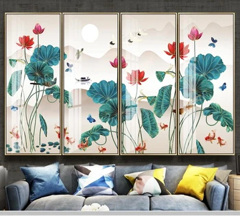 Papel de parede Kinų stiliaus, devynios žuvų lotus drugelis krano 3d tapetai, freskos,svetainė, TV miegamojo sienos dokumentų namų dekoro