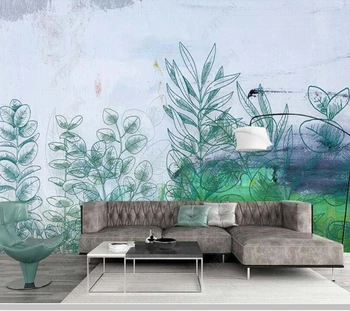 Papel de parede Šiaurės stiliaus akvarelė gėlių, augalų lapų, žiedų 3d tapetai, freskos,svetainė, tv wall miegamojo sienų dekoras