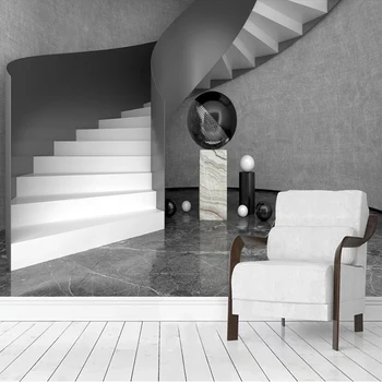 Pasirinktinius Nuotraukų Freskos 3D Stereo Spiraliniai Laiptai Vietos Plėtros Pilka Balta Tapetai Kambarį Sofa-lova, TV Foną, Sienų Dekoras