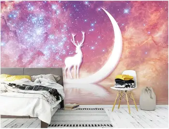 pasirinktinius nuotraukų freskos 3d tapetai Briedžių į mėnulį gražus žvaigždėtas dangus dekoro kambarį tapetai sienos į ritinius