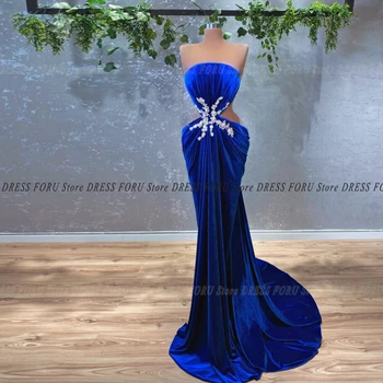 Pmwrun Royal Blue Klostyti Undinė Promenadzie Suknelė Su Aplikacijos Pasirinktinis Dydis Stebėjimo Ilgai Vakare Šalis Suknelė, Cut-Out Veliūras Vestidos