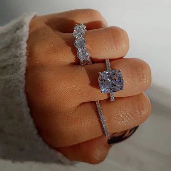 Prabanga 925 Sterlingas Sidabro Sukurta Deimantų pirštu Žiedų Rinkinys Amžinąjį Vestuvės Vestuvinis topazas Brangakmenio Žiedai Moterų Papuošalai