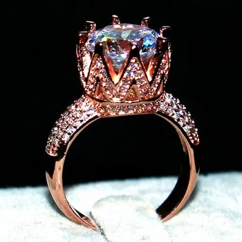 Prabangus 100% 925 Sterlingas Sidabro ir 18K Rose Gold Crown 8ct Imituoti Deimantų Žiedai Moterų Vestuvės Vestuvinis Žiedas Papuošalai