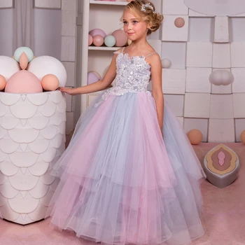 Princesė kamuolys suknelė zawalcowany gėlių mergaičių suknelės 2019 spalvinga grindų ilgis merginos inscenizacija suknelės