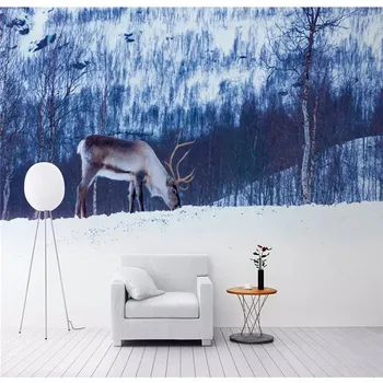 Pritaikyti 3d tapetai Šiaurės stiliaus briedžių miško, graži sofa-lova, TV foną, sienų tapyba aukštos kokybės atspari vandeniui medžiaga