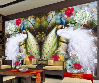 Pritaikyti bet kokio dydžio 3d tapetai, freskos, Europos ir Amerikos stiliaus kilnus bijūnas peacock hotel TV foną wallpape papierr