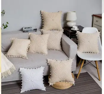 Rankų darbo smėlio spalvos/baltos nertos pagalvėlės dangtis užvalkalas medvilninių siūlų retro pagalvių užvalkalus sofa namų puošybai