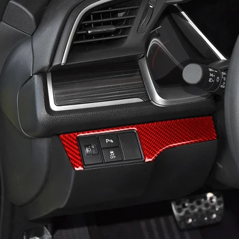 Raudona Originali Anglies Pluošto Automobilio Žibintų Jungiklis, Mygtukas Rėmo Dangtis Apdaila Optikos Lipdukas Honda Civic 2016-2019