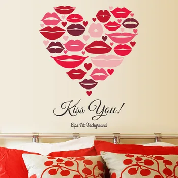 Romantiška raudonų lūpų derinys Siena Lipdukas Vestuvių dekoravimo meno Lipdukai kambarį Freskos Namų Dekoro meilės Tapetai, lipdukai