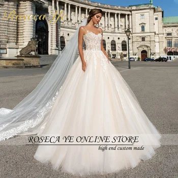 Roseca Ye-Line Vestuvių Suknelė Iki 2022 M. Žavinga Stebėjimo Duobute Appliques Nuotaka Spagečiai Dirželiai Backless Princesė Vestuvių Suknelė