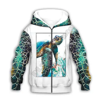 Sea turtle 3d atspausdintas Hoodies šeimos kostiumą, marškinėlius užtrauktukas Megztinis, Vaikams, Kombinezonas Palaidinukė Tracksuit/Šortai 05